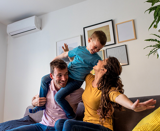 Family enjoying home comfort with HVAC system